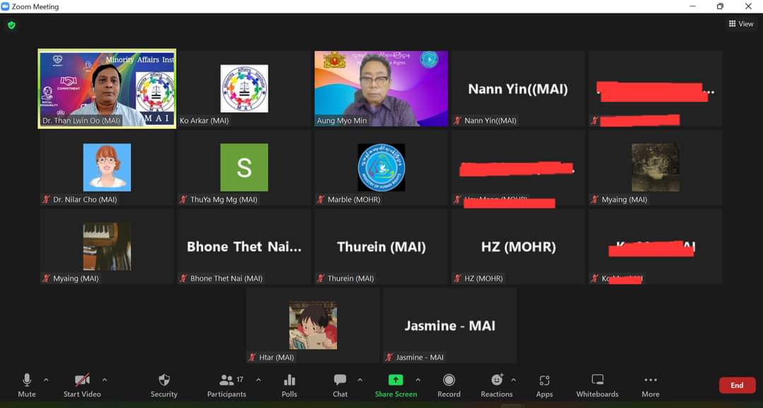 အမျိုးသားညီညွှတ်ရေးအစိုးရ( NUG)၊ လူ့အခွင့်အရေးဆိုင်ရာ၀န်ကြီးဌာန (MOHR) နှင့် Minority Affairs Institute - MAI (Myanmar) တို့ တွေ့ဆုံဆွေးနွေးခြင်း