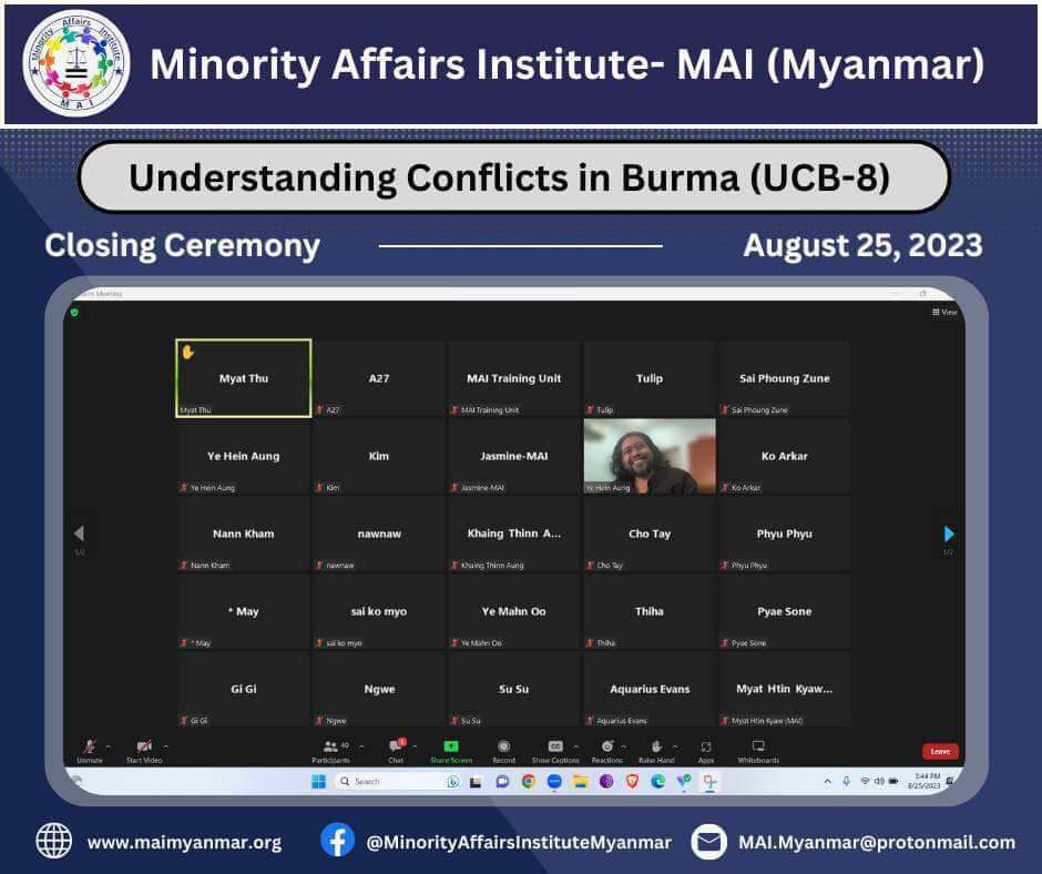 Understanding Conflicts in Burma (UCB-8) သင်တန်း အောင်မြင်စွာပြီးဆုံးခြင်း