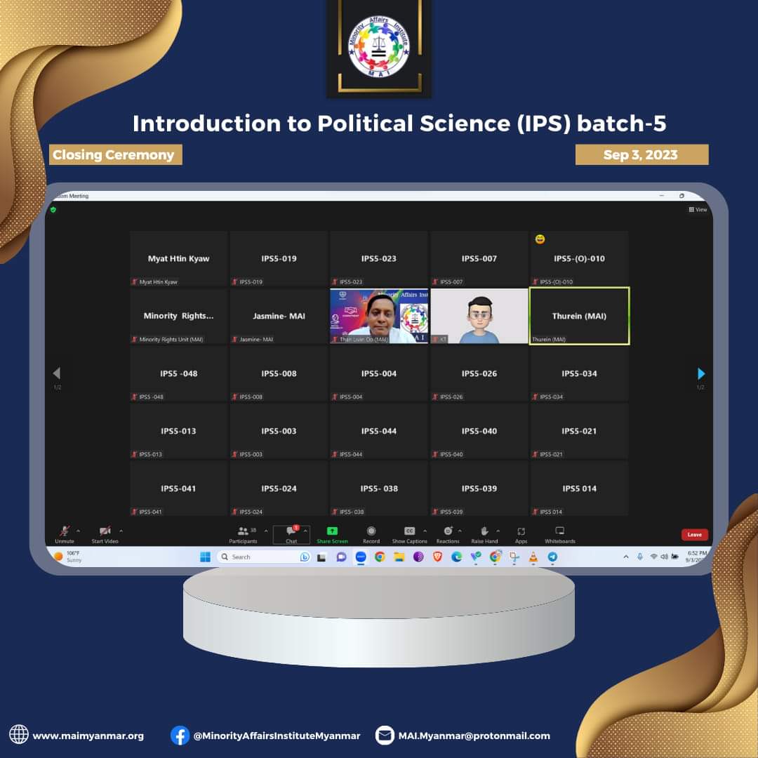 Introduction to Political Science (batch-5) သင်တန်း အောင်မြင်စွာပြီးဆုံးခြင်း