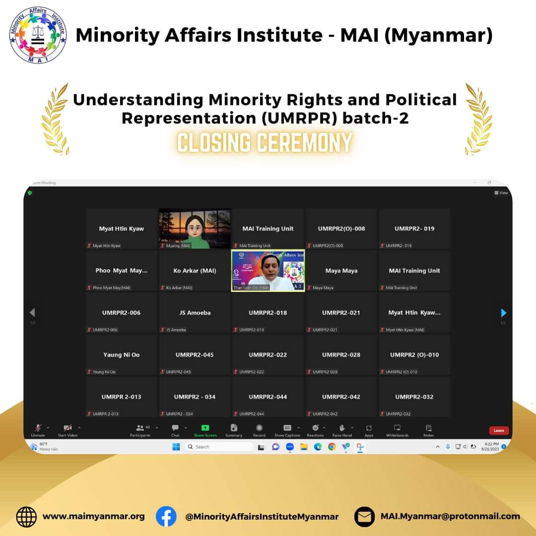 Understanding Minority Rights and Political Representation (Batch-2) သင်တန်း အောင်မြင်စွာပြီးဆုံးခြင်း