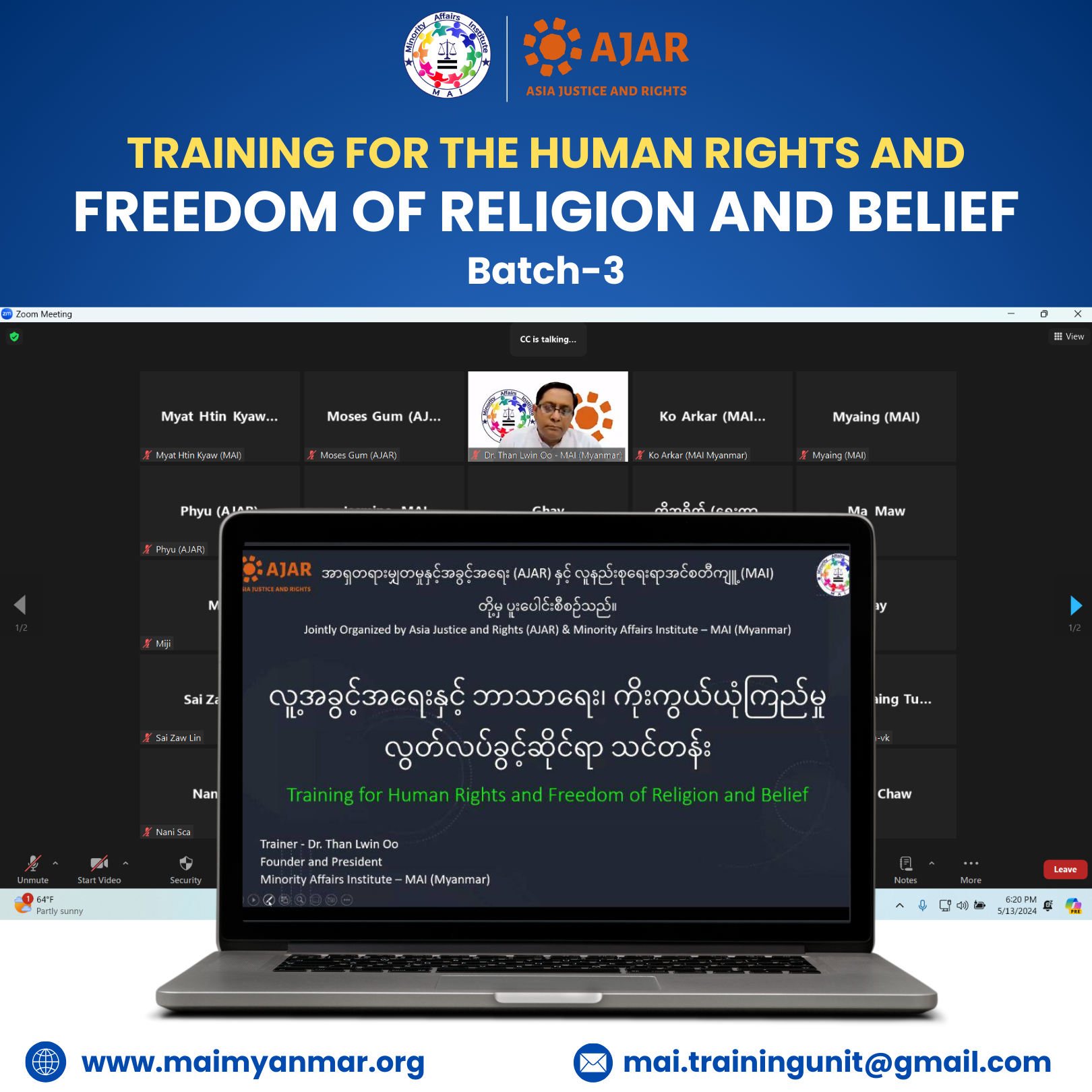 Human Rights and Freedom of Religion and Belief Training ( Batch - 3) အား စတင်ဖွင့်လှစ်ကြောင်းကြေညာခြင်း